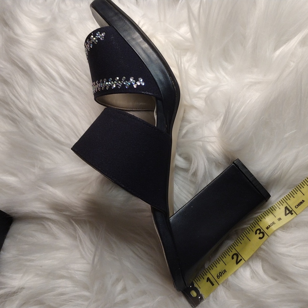 Dressy slip on block heeled sandals handmade in Abu Dhabi black with bling - Picture 9 of 9